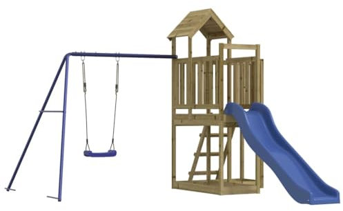 vidaXL Spielturm, Klettergerüst mit Rutsche Schaukel, Kinder Kletterturm mit Holzdach, Spiel-Zubehör für Garten, Holz Spielplatz, Imprägniertes Kiefernholz
