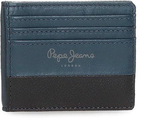 Pepe Jeans Doppia porta carte blu 9,5 x 7,5 cm, in pelle, blu, Talla única, porta carte di credito, Blu, taglia unica, Astuccio per carte