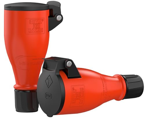 RedStar24 Schuko Kupplung 230V IP54 2er Set Robuste Steckdosen, 3-Polig, Gummi & Kunststoff, Schwarz Rot | Automatische Federabdeckung, Einhandbedienung | Ideal Outdoor Anwendungen