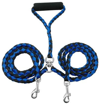 Tibapla Doppelleine für 2 Hunde, Verhedderungsfreie Hundeleine Verstärkung Doppelleine Hundeleine, mit Gepolsterten Griffen für Hunde Klein Mittlere und Große Lauftraining, 10mm*140cm (Blue)