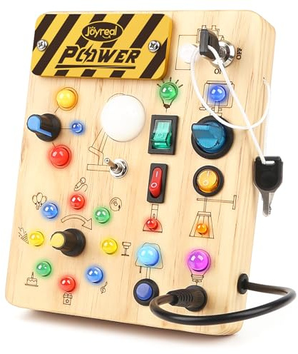 Joyreal Busy Board Baby Montessori Spielzeug ab 1 Jahr, Motorikspielzeug Activity Board mit 19 LED, Sensorik Spielzeug Holzspielzeug Lernspielzeug, Geschenk Jungen und Mädch ab 1 2 3 Jahr