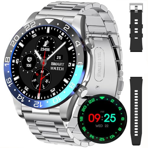 Rollstimi Herren-Smartwatch, Bluetooth, Anrufe tätigen mit 3,9 cm großem Bildschirm, IP68 wasserdicht, Android iOS-kompatibel, Fitness-Tracker, Herzfrequenz-Schritt, Militär-Smartwatches