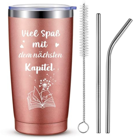 Hestya Abschiedsgeschenk für Kollegin Thermobecher Viel Spaß mit dem Nächsten Kapitel Trinkbecher mit Deckel und Strohhalm Jobwechsel Ruhestand Geschenk für Lehrer Mitarbeiter Frauen