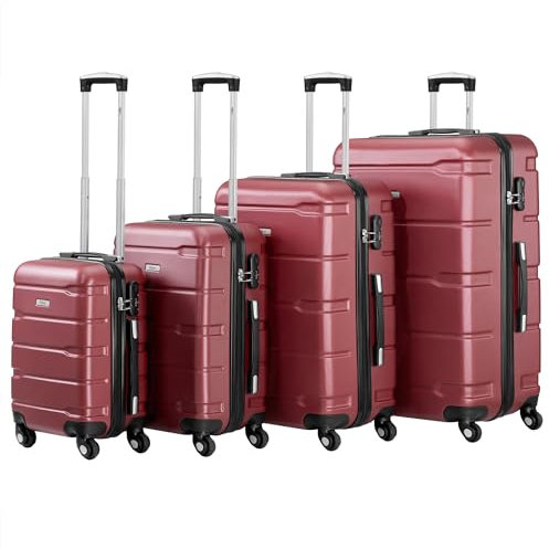 Zelsius Koffer Set 4 Stück, Rot | ABS Hartschalenkoffer mit Zahlenschloss, 4 Rollen und Innen Trennwand | Hartschalenkoffer Set 4 teilig, Trolley, Koffer Groß, Luggage Set, Handgepäckkoffer