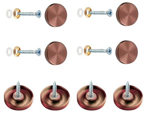 Vokenforu 8 Sets Mirror Screws, 16mm Mirror Nails with Decorative Caps, Brushed Stainless Steel Mirror Covers with Washers for Tables, Bath Plates, Furniture Fittings, Rose gold