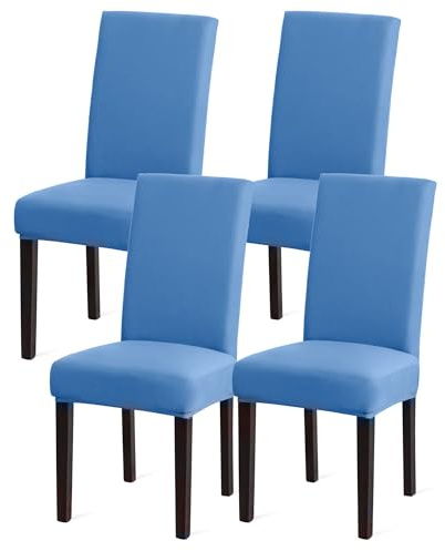 Sufdari Stuhlhussen 4er Set Blau, Stretch Esszimmer Stuhlbezug für Esszimmerstühle, Abnehmbarer Waschbarer Spandex Stuhlüberzug für Küchenstühle,Hotel, Bankett(Blau, 4 Stück)