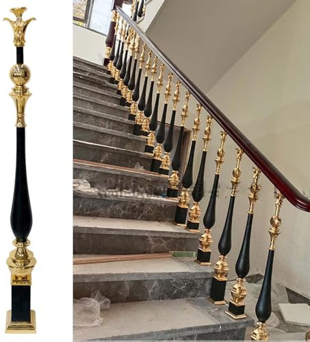 Garde Corps Balustres D'intérieur Ronds Noir ＆ Or, Kit de Poteaux de Garde-Corps en Métal Aluminium avec Vis, Système de Garde-Corps de Sécurité pour Loft Bureau à Domicile (Size : 1 pc)