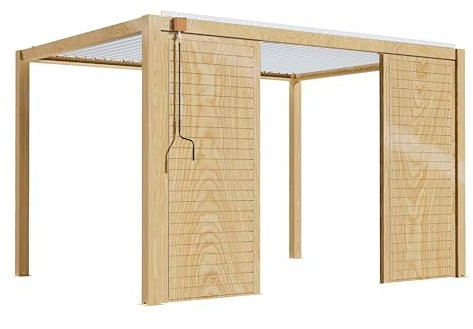 Oviala Pergola bioclimatica autoportata 3 x 4 m effetto legno bianco e 2 Claustra