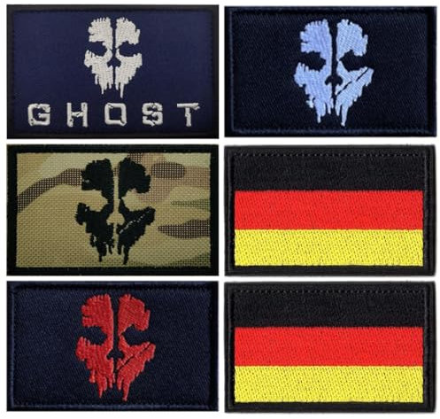6 Stücke Militär Tactical Aufnäher Klett Patches - Lustig Call of Duty Ghost Mask Airsoft Patch für Rucksäcke Taktische Kleidung Aufkleber Abzeichen
