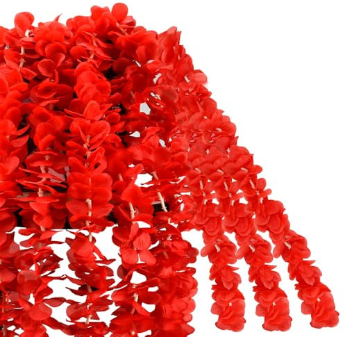 XAVSWRDE 10 Stück Künstliche Blumengirlande Rot Kunstblumen Kirschblüten Girlande 70 Blütenblätter Künstliche Blumen Reben Girlande 100 cm Seidenblume Vine Flowers Plants für Hochzeit Zuhause Wand