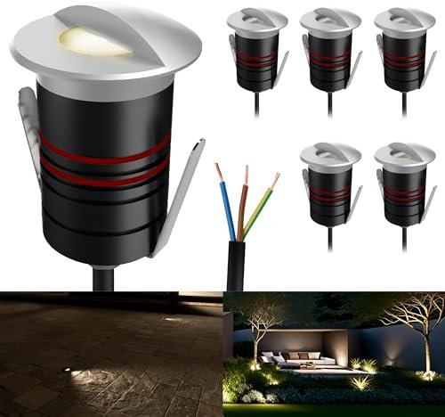 SSC-LUXon JAVO 6 Stück Boden Einbaustrahler Aussenbereich IP67 warmweiß Ø 47mm - Aluminium Wegleuchte 230V mit seitlichem Licht