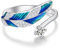 KINGWHYTE Engelsflügel Feder Ring 925 Sterling Silber - Blau Grün Farbverlauf für Frauen Mädchen - Einstellbarer Offener Finger Schmuck Mit Cubic Zirkonia