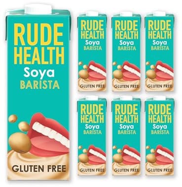 Rude Health 6 x 1 Litre Soya Barista Drink, Dairy Free, 100% Natural Drink, No Added Sugar, Healthy & Vegan Milk, Lactose Free Milk, No Additives, Gluten Free, Recyclable Packaging