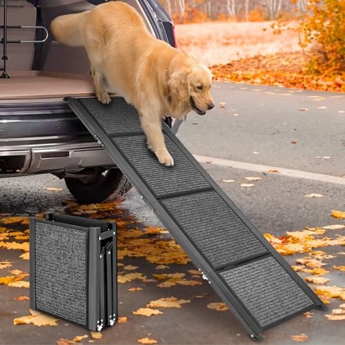 Papettly Folding Dog Ramp - 158 * 44CM, Anti-Slip Surface, Portable Pet Stair Ramp for Large Dogs Up to 250LBS/113KG, Suitable for Cars, SUVs & Trucks
