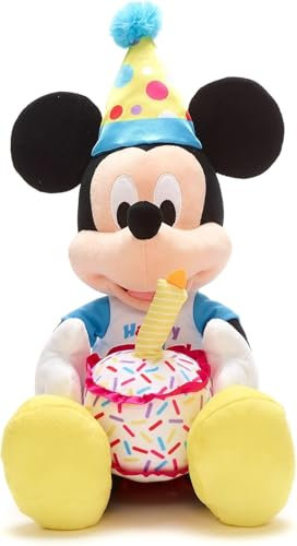 Disney Store Official - Micky Maus - Happy Birthday - Kuscheltier - 34 cm/13 - Niedliches Kuscheltier mit Partyhut, Kuchen und Geburtstagsgrüßen auf dem T-Shirt