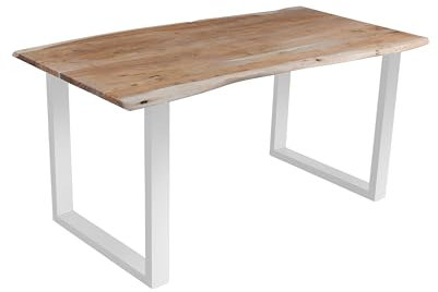 SAM Esszimmertisch 160x85 cm Quarto, echte Baumkante, eichefarben, massiver Esstisch aus Akazienholz, Metallbeine Silber, Baumkantentisch
