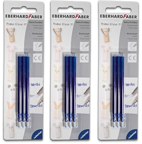 Eberhard Faber 582153 - Ersatzminen mit blauer Tinte für radierbaren Gelschreiber, 3 Packungen à 3 Stück