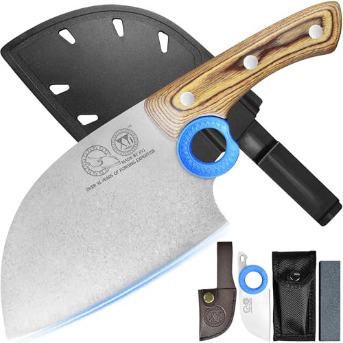 XYJ Autentico dal 1986, coltello da macellaio serbo con fodero, coltello da chef con verdure, manico in legno con fodero, per il campeggio all'aperto
