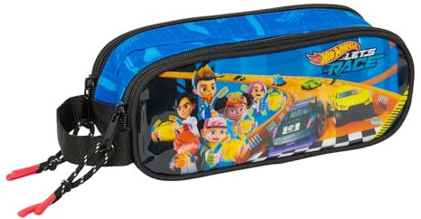 Safta Hot Wheels Let's Race - Portatodo Doble Niño, Estuche Infantil, Estuche Niño, Ideal para Niños en Edad Escolar, Cómodo y Versátil, Calidad y Resistencia, 21x6x8 cm