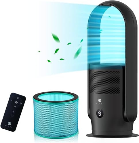 Ventilateur Tour Sans Pales, ULTTY Ventilateur Colonne Purificateur D'air Silencieux Avec Télécommande, Hauteur 60 cm, Tower Fan pour Chambre à Coucher, Bureau, CR021 Noir