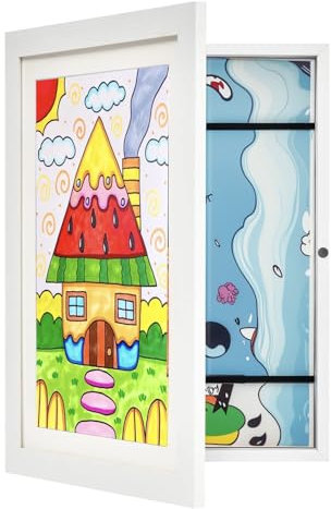 Tel Charme * A4 Bilderrahmen, Kinderzeichnung Rahmen, Kinderkunst Bilderrahmen mit Frontöffnung,weißer Kunstdisplay-Speicherrahmen für die Wand, hält 30 Stück, geeignet für 3D-Bilder, Bastelarbeiten