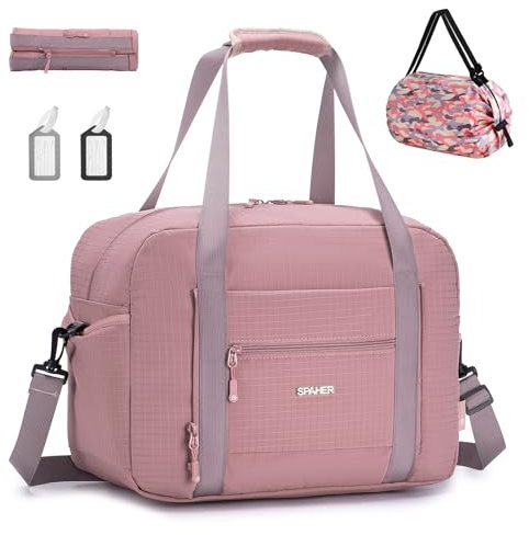 SPAHER Handgepäck Tasche Faltbare Reisetasche 40x30x20 für Wizzair Vueling Sporttasche Groß Weekender Damen Herren Gym Bag Tasche wasserdichte Duffle Bag Hand Luggage Fitness Bag Rosa
