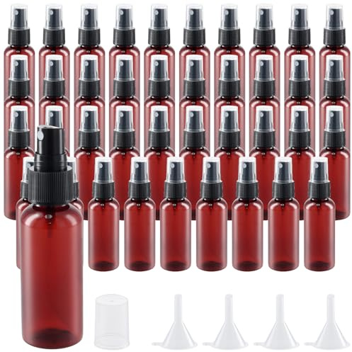 MAKTSAM 40 botellas de spray de 100 ml con 4 embudos, botellas de spray de niebla fina, botella atomizadora de viaje de plástico vacía recargable para perfume, agua, cosméticos