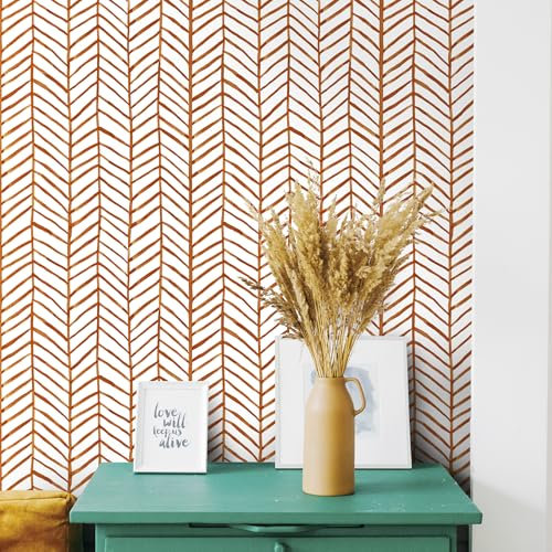 Orange Geometric Wallpaper,44.5 x 500 cm Orange Striped Wallpaper Peel and Stick Wall paper Self Adhesive Wall paper Self Adhesive Furniture Wrap for Living Room,Bathroom,Kitchen,Drawer,Cabinets