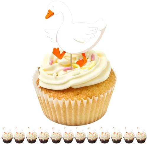 12 Stück Goose Party-Cupcake-Topper, Geburtstagsdekorationen, weiße Gans, Enten-Dekor, hochwertiger Karton für Kinder, Mädchen und Jungen, Geburtstage, Babyparty-Zubehör