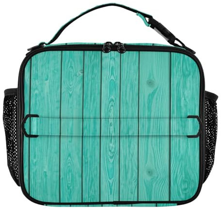 RPLIFE Kühlbox aus Holz, 28,4 x 8,9 x 24,9 cm, tragbar, wiederverwendbar, für Schule, Büro, Picknick, Strand, Türkis