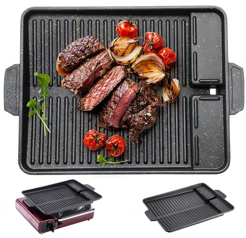 Grillplatte Für Induktion, Gusseisen Grillplatte, Rechteckige Grillpfanne, Grillaufsatz Gaskocher Camping, Gaskocher Grillplatte, Camping Grillplatte, Antihaftbeschichtet, Für Herdplatten, Ofen, BBQ