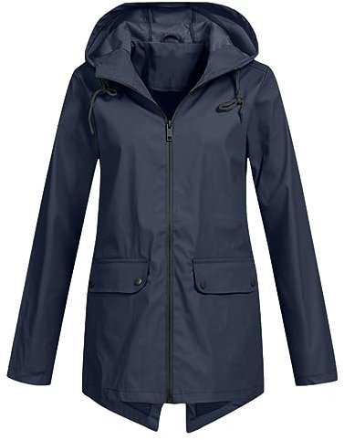 Veste Coupe Vent Femme avec Capuche Et Poches Confortable avec Doublure Zippée Slim Vêtements De Pluie Manteau Imperméable Couleur Unie pour Activités Extérieures Et Voyage