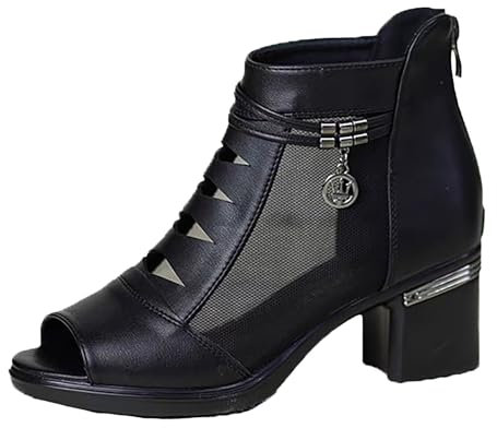 Stivali estivi in rete da donna stivaletti da donna in pelle con punta aperta sandali traspiranti con cerniera posteriore tacco basso medio blocco stivaletti per ufficio lavoro calzature moda