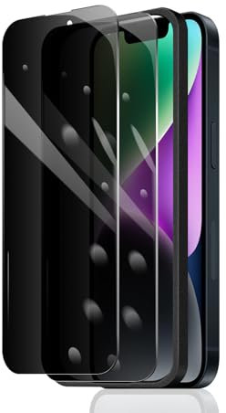 Fylnatc 2×Privacy Screen Protector for iPhone 13 Pro Max/14 Plus + 1×Installation Frame, Anti-Spy Tempered Glass Film, 9H Hardness Easy Installation Impact-Private Protection