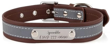 Collar Reflectante Personalizado Muka para Gatos y Perros con Placa de Nombre Grabada Ajustable Collares de Mascota de PU Personalizados y Duraderos para Gatos y Perros