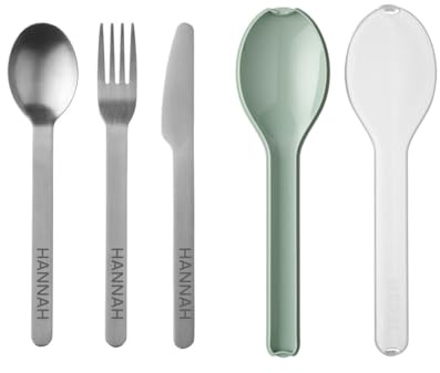 Mepal Besteckset Ellipse personalisiert, To-Go Campinggeschirr Besteck, Edelstahlbesteck mit Name graviert, Inkl. Hülle zum Transport, 3tlg. (mint)