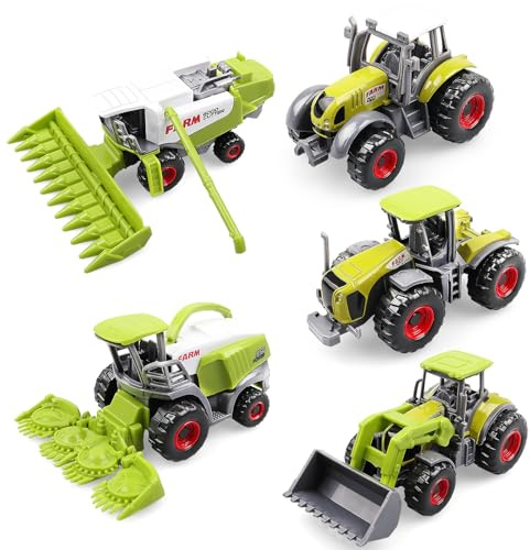 AtomDream Tech 5er-Set Traktor Spielzeug aus Druckguss – Mini Bauernhof Fahrzeuge mit Mähdrescher, Feldhäcksler– Landwirtschaft Spielzeug für Jungen & Mädchen ab 3 Jahren – Geschenk & Party Mitgebsel