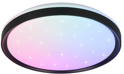 Reality Leuchten LED Deckenleuchte Solit R63581132, Kunststoff Schwarz matt, inkl. 14 Watt RGB LED, Fernbedienung, dynamischer Farbwechsel, dimmbar, Nachtlicht, Starlight Effekt