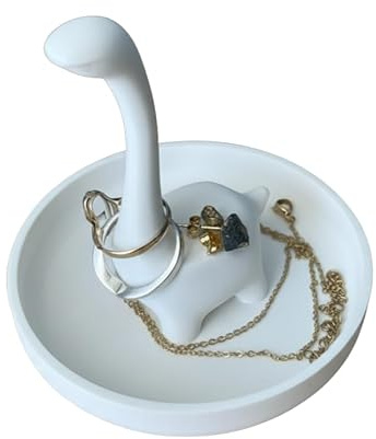 WORKIRAN Dinosaurier Ringhalter, aus Kunststoff, niedlicher Schmuckhalter für Ringe, Halsketten, Armbänder, Geburtstag, Weihnachten, Verlobung (Weiss)
