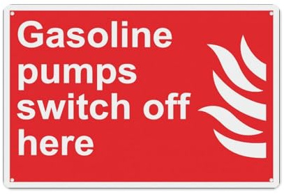 XingFox Segnaletica di avvertimento in alluminio per esterni e giardino, 8x12 pollici, Incendio - Pompe di benzina