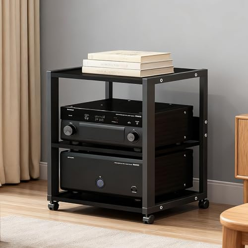 SOFACHEN Mobiletto HiFi Rack Audio a 2/3 Ripiani, Av Tower Media Stand Supporto con Ruote Universali, Piccolo mobiletto Stereo e Supporti Audio-Video per Ufficio, Soggiorno(Style 1)