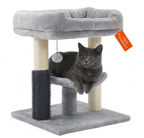 Kleiner Kratzbaum kompakt 49 cm – Katzenkratzbaum klein für Jede Wohnung | Katzenkratzbaum mit Sisal-Kratzsäulen, Kuschelbett & Spielball – Stabiler Katzenbaum von BOUCHABEL