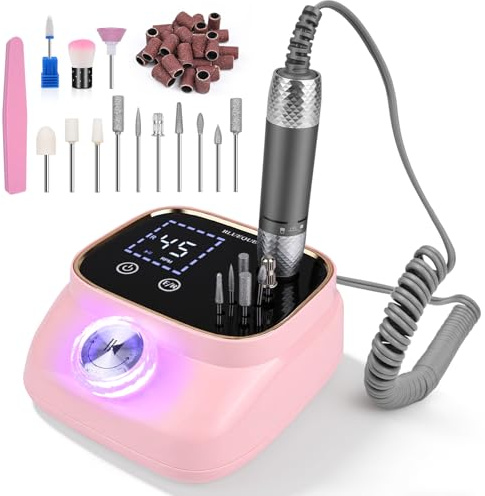 PUTINEI Professionell Elektrische Nagelfeile Nagelfräser für Gelnägel 12 in 1 Nagelfräser,45000U/Min,LCD Maniküre Pediküre Set,für den Heimgebrauch und Nagelstudios,Rosa