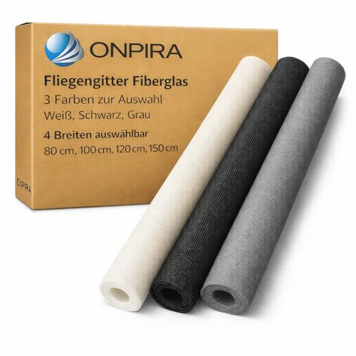 Onpira® Fliegennetz Meterware 150cm x 5m Fiberglas Insektenschutz für Fenster & Tür – 10x Reißfester als Standard-Fliegengitter – Zuschneidbar, UV-beständig, Luftdurchlässig (Grau, 150cm x 5m)