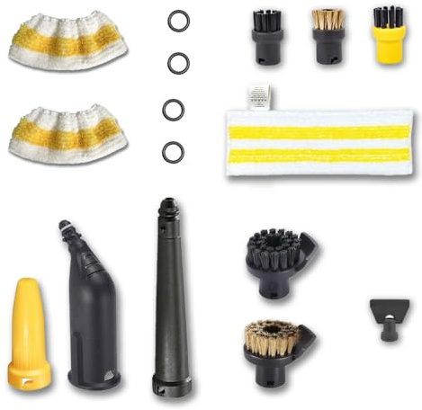Lot de 16 Accessoires pour Nettoyeur Vapeur Karcher Easyfix SC1 SC2 SC3 SC4 SC5 Kit de Brosses Rondes Buse Embouchure Pièces de rechange Nettoyage Sols, Vitres, Carrelage