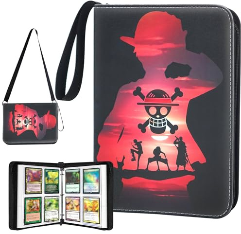 One Piece Sammelkarten Album, Tragriemen Design, 400 Taschen | 50 Seiten 4-Taschen, Wasserdichtes PU Kartenhalter, Tragbares Sammelbuch