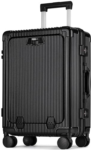 POSH Valise Cabine L avec Compartiment Ordinateur et Cadre en Aluminium 65x42x28cm - Coque Rigide en Polycarbonate 75L Trolley - Fermeture à Boucle TSA, Porte-gobelet et Housse de Protection