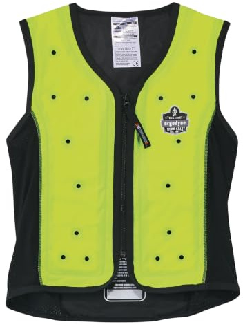 Evaporative Cooling Vest, Wearer Stays Cool and Dry, Breathable Comfort, Zipper Closure, Ergodyne Chill-Its 6685,Lime,Medium
