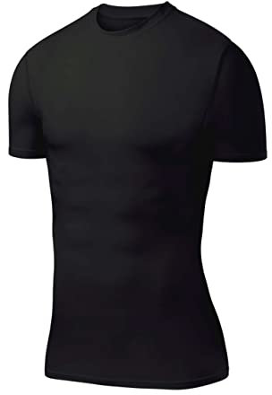 PowerLayer Men's Compression Base Layer Top Short Sleeve Thermal Under Shirt - Black, Medium