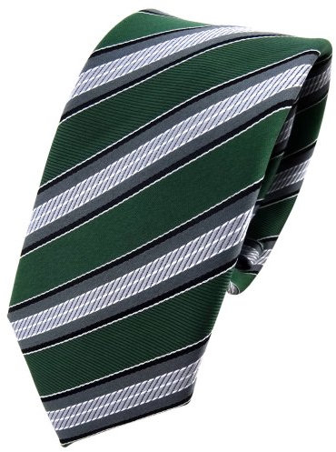 TigerTie - schmale Designer Krawatte in grün moosgrün grau silber schwarz gestreift